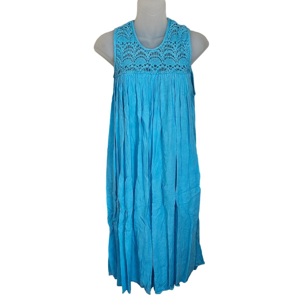 Y2K Crochet Midi Dress M Jessica Taylor Resortwear Boho Turquoise Beach Coverup